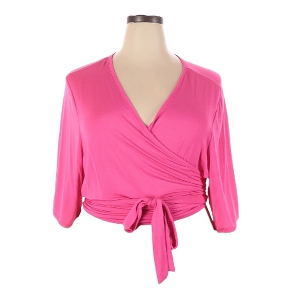 Torrid Active Pink Soft Jersey Crop Wrap Top Size 5X NWT Half Sleeve Workout - Picture 1 of 6